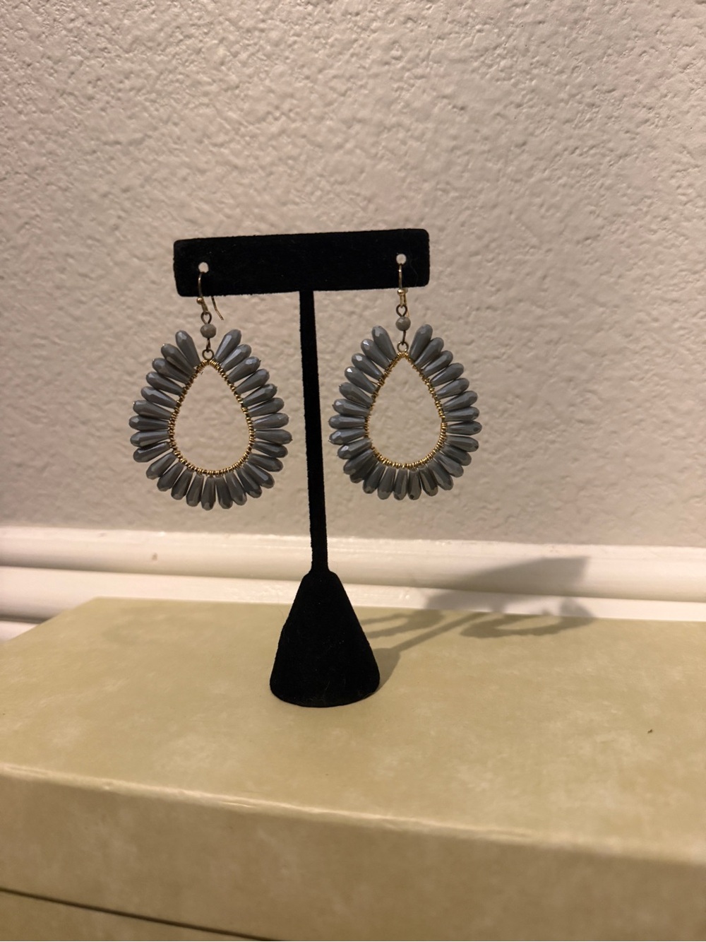 Francesca's Collections Blue Teardrop Beaded Hoop Earrings